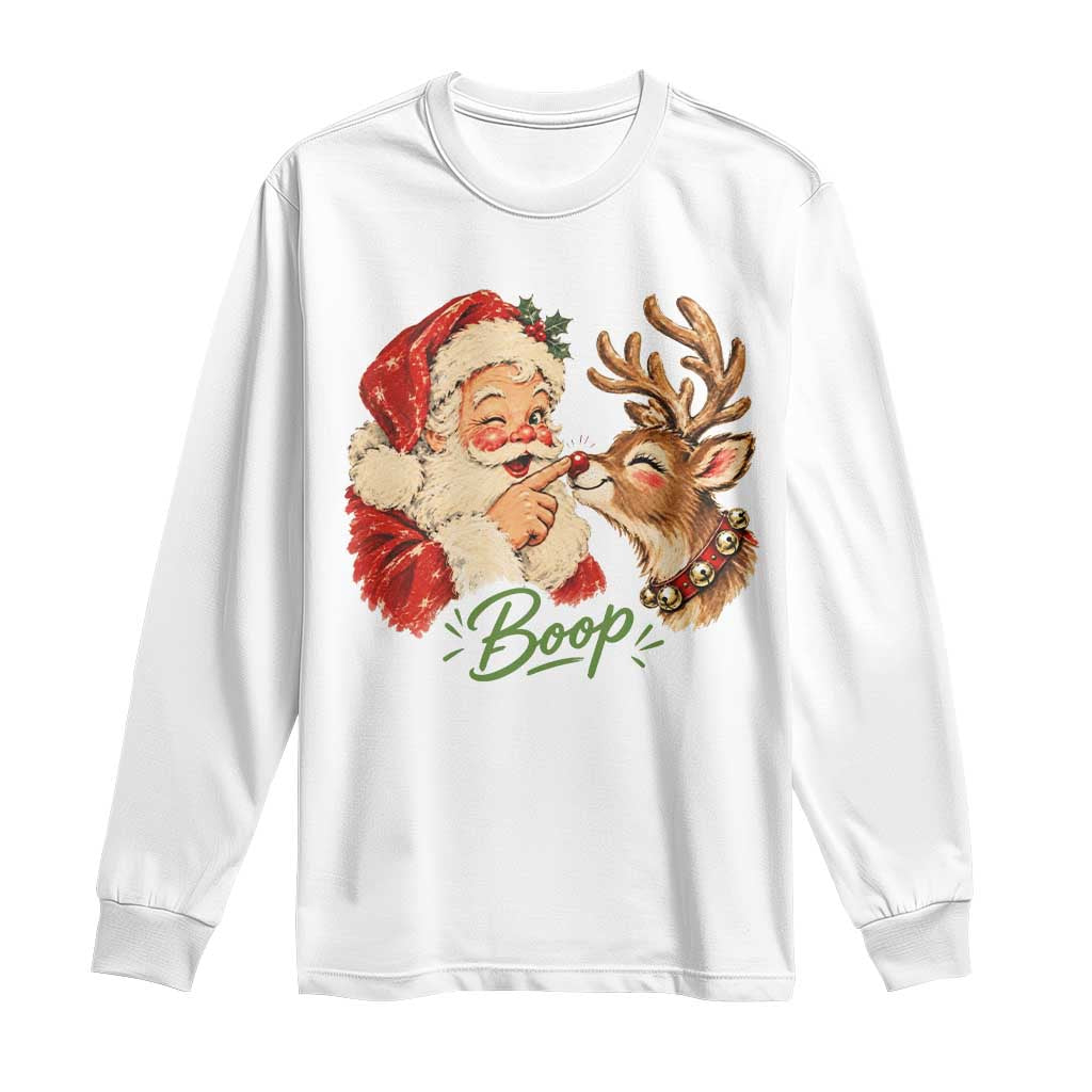 Retro Santa Boop Reindeer Nose Funny Nostalgic Christmas Long Sleeve Shirt