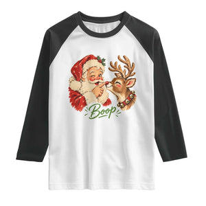 Retro Santa Boop Reindeer Nose Funny Nostalgic Christmas Raglan Shirt