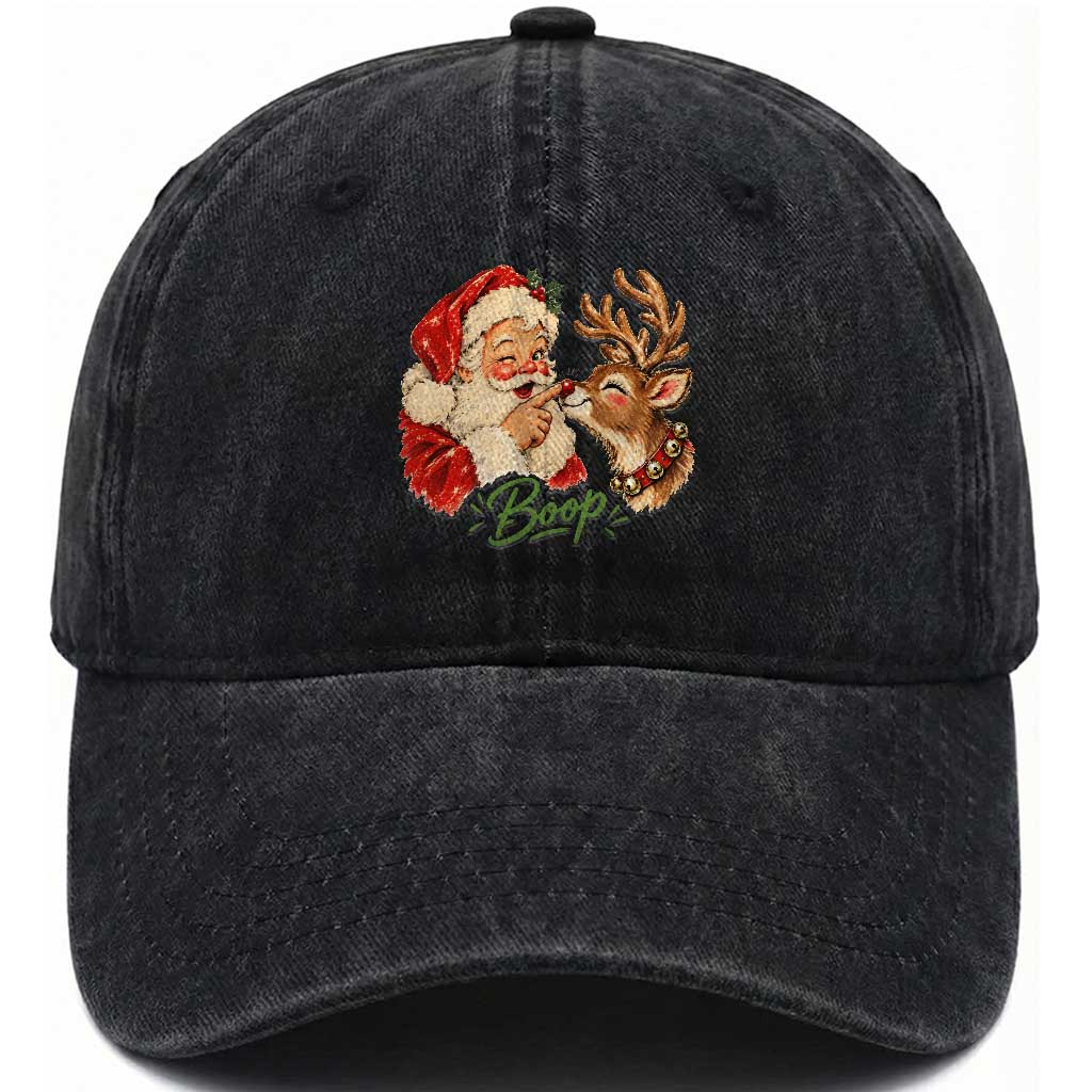 Retro Santa Boop Reindeer Nose Funny Nostalgic Christmas Washed Cotton Baseball Cap