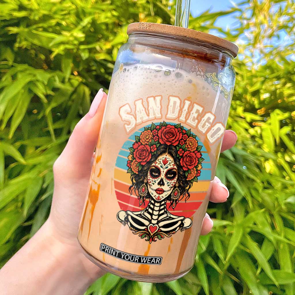 San Diego Sugar Skull Funny Dia De Los Muertos Glass Can