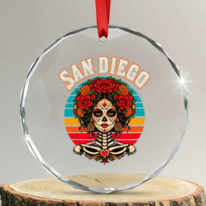 San Diego Sugar Skull Funny Dia De Los Muertos Crystal Glass Ornament