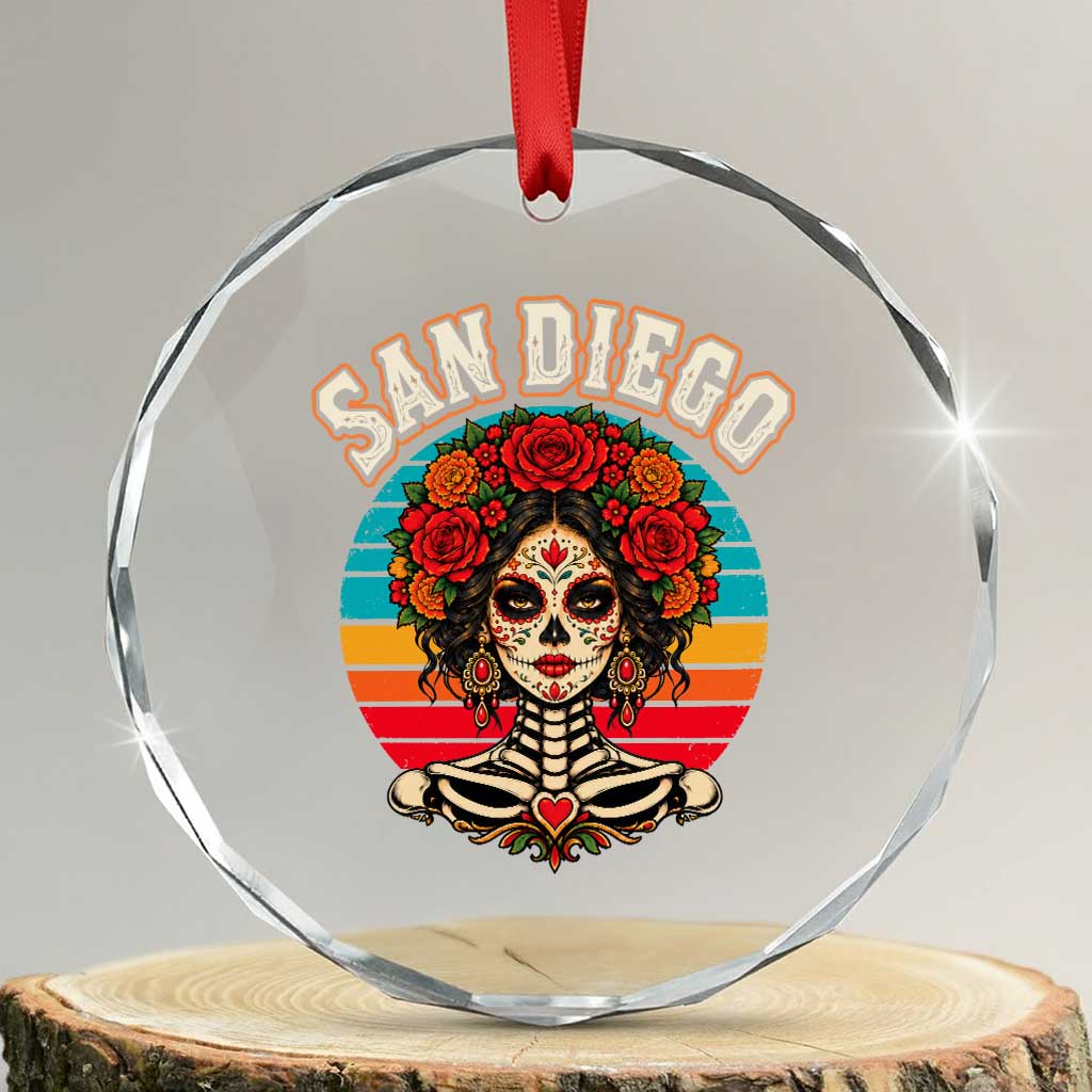San Diego Sugar Skull Funny Dia De Los Muertos Crystal Glass Ornament