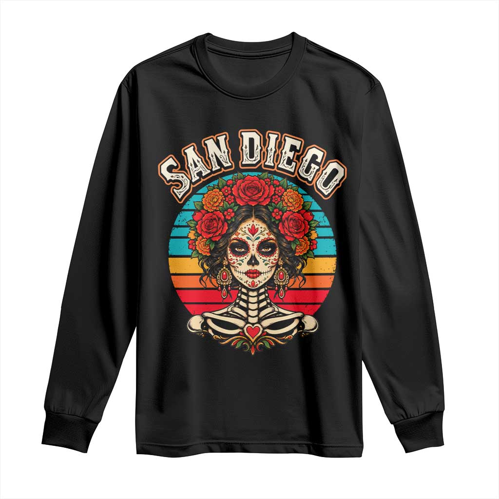 San Diego Sugar Skull Funny Dia De Los Muertos Long Sleeve Shirt
