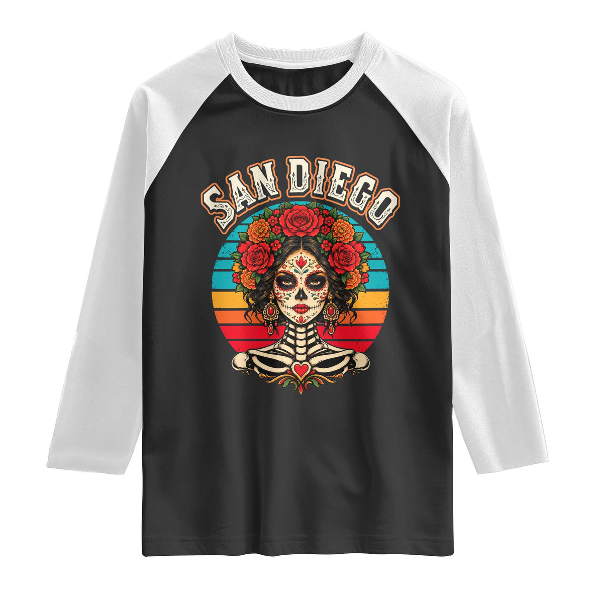 San Diego Sugar Skull Funny Dia De Los Muertos Raglan Shirt