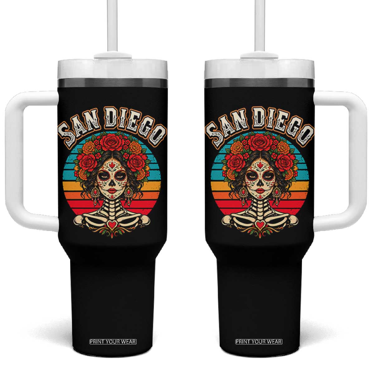 San Diego Sugar Skull Funny Dia De Los Muertos Tumbler With Handle