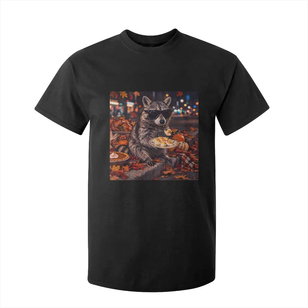 Funny Thanksgiving Raccoon Eating Deviled Eggs Meme T Shirt For Kid Fall Season Food Trash Panda
