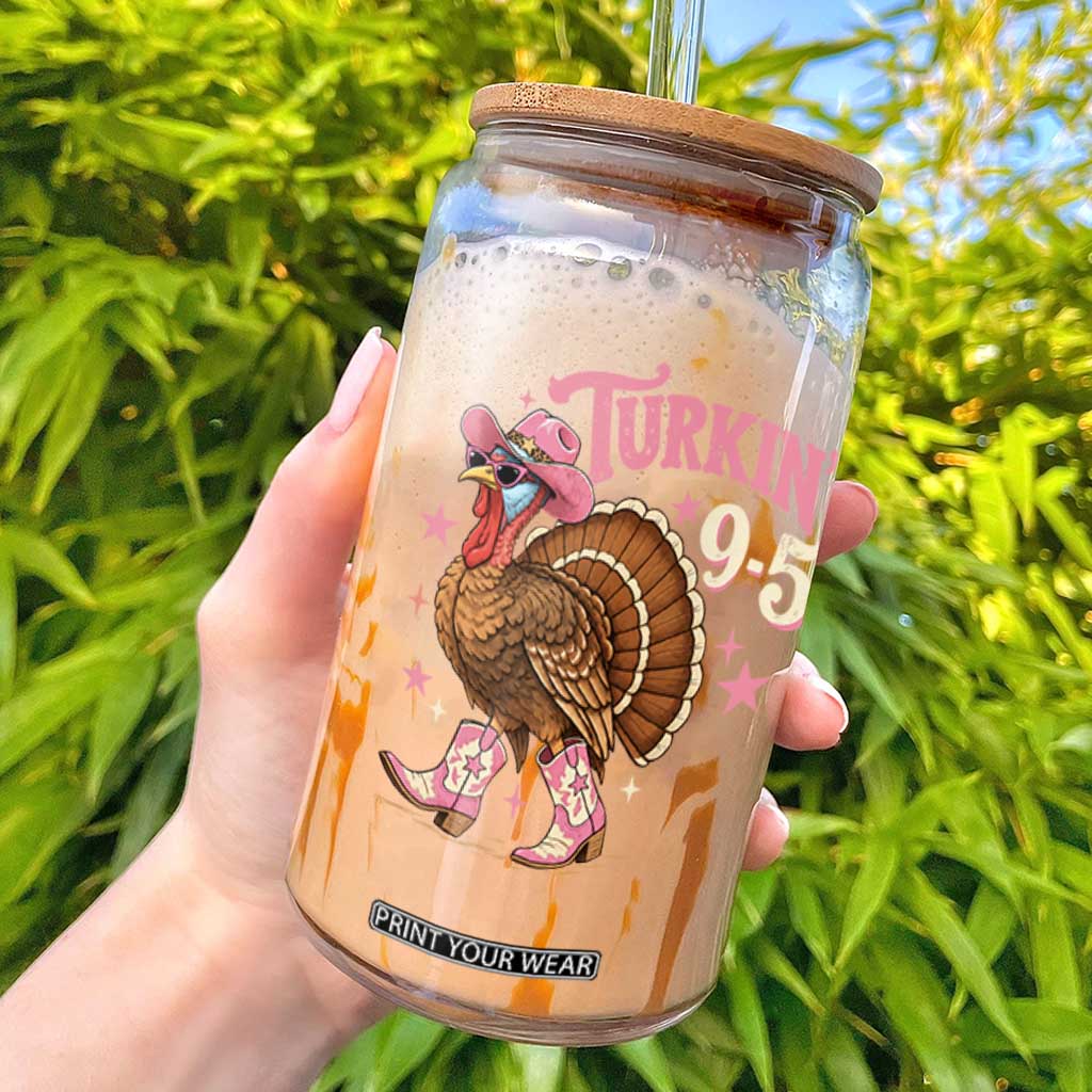 Turkin 9 5 Times Funny Western Thanksgiving Cute Cowgirl Turkey Glass Can
