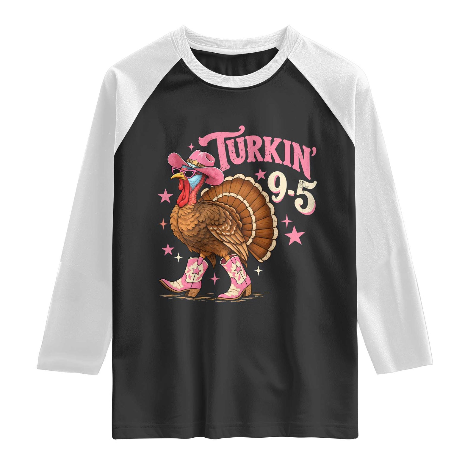 Turkin 9 5 Times Funny Western Thanksgiving Cute Cowgirl Turkey Raglan Shirt