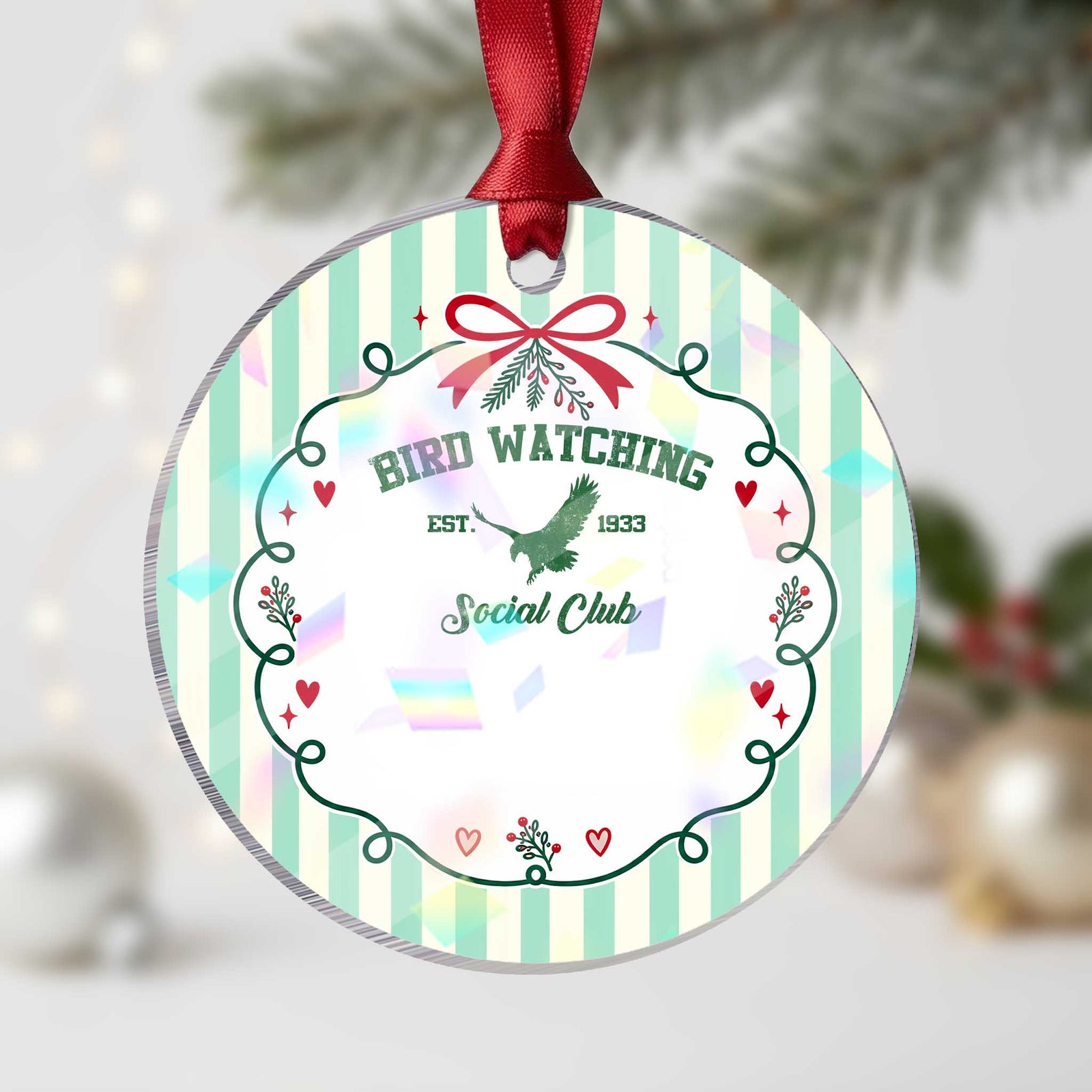 Bird Watching Social Club Est 1933 Holographic Acrylic Ornament Bold Football Game Day Graphic