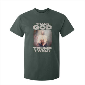 Thank God Trump Won 2024 T Shirt For Kid Christian Jesus Bible The 47th US President TS11 Dark Forest Green Print Your Wear