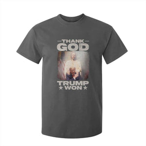 Thank God Trump Won 2024 T Shirt For Kid Christian Jesus Bible The 47th US President TS11 Dark Heather Print Your Wear