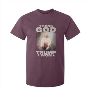 Thank God Trump Won 2024 T Shirt For Kid Christian Jesus Bible The 47th US President TS11 Maroon Print Your Wear