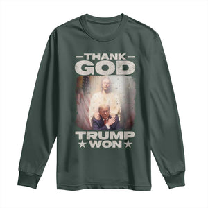 Thank God Trump Won 2024 Long Sleeve Shirt Christian Jesus Bible The 47th US President TS11 Dark Forest Green Print Your Wear