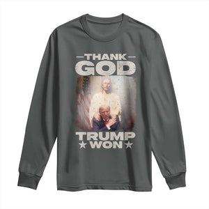 Thank God Trump Won 2024 Long Sleeve Shirt Christian Jesus Bible The 47th US President TS11 Dark Heather Print Your Wear