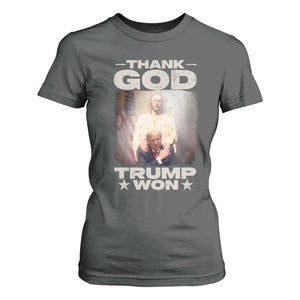 Thank God Trump Won 2024 T Shirt For Women Christian Jesus Bible The 47th US President TS11 Dark Heather Print Your Wear