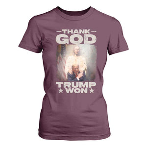 Thank God Trump Won 2024 T Shirt For Women Christian Jesus Bible The 47th US President TS11 Maroon Print Your Wear