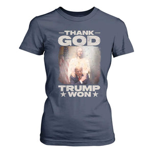 Thank God Trump Won 2024 T Shirt For Women Christian Jesus Bible The 47th US President TS11 Navy Print Your Wear