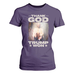 Thank God Trump Won 2024 T Shirt For Women Christian Jesus Bible The 47th US President TS11 Purple Print Your Wear