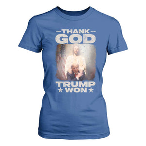 Thank God Trump Won 2024 T Shirt For Women Christian Jesus Bible The 47th US President TS11 Royal Blue Print Your Wear