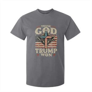 Thank God Trump Won 2024 T Shirt For Kid The 47th US President Vintage American Flag TS11 Charcoal Print Your Wear