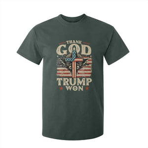 Thank God Trump Won 2024 T Shirt For Kid The 47th US President Vintage American Flag TS11 Dark Forest Green Print Your Wear