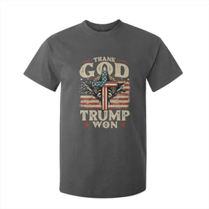 Thank God Trump Won 2024 T Shirt For Kid The 47th US President Vintage American Flag TS11 Dark Heather Print Your Wear