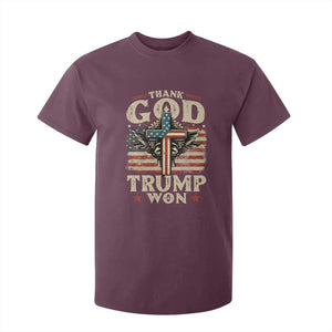 Thank God Trump Won 2024 T Shirt For Kid The 47th US President Vintage American Flag TS11 Maroon Print Your Wear