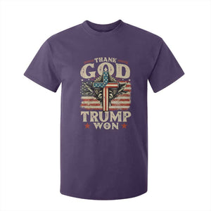 Thank God Trump Won 2024 T Shirt For Kid The 47th US President Vintage American Flag TS11 Purple Print Your Wear