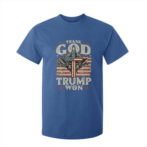 Thank God Trump Won 2024 T Shirt For Kid The 47th US President Vintage American Flag TS11 Royal Blue Print Your Wear