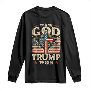 Thank God Trump Won 2024 Long Sleeve Shirt The 47th US President Vintage American Flag TS11 Black Print Your Wear