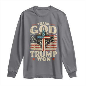 Thank God Trump Won 2024 Long Sleeve Shirt The 47th US President Vintage American Flag TS11 Charcoal Print Your Wear