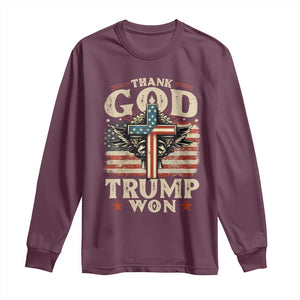 Thank God Trump Won 2024 Long Sleeve Shirt The 47th US President Vintage American Flag TS11 Maroon Print Your Wear