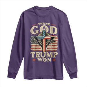 Thank God Trump Won 2024 Long Sleeve Shirt The 47th US President Vintage American Flag TS11 Purple Print Your Wear