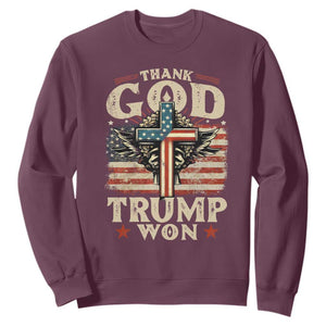 Thank God Trump Won 2024 Sweatshirt The 47th US President Vintage American Flag TS11 Maroon Print Your Wear