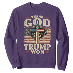 Thank God Trump Won 2024 Sweatshirt The 47th US President Vintage American Flag TS11 Purple Print Your Wear