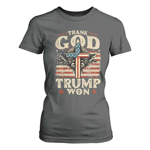 Thank God Trump Won 2024 T Shirt For Women The 47th US President Vintage American Flag TS11 Dark Heather Print Your Wear