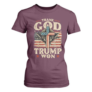 Thank God Trump Won 2024 T Shirt For Women The 47th US President Vintage American Flag TS11 Maroon Print Your Wear