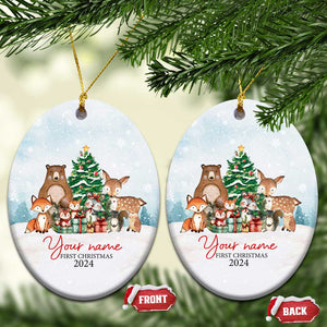 Personalized First Xmas 2024 Christmas Ornament Custom Name Cute Animals Winter TS11 Oval Snow Print Your Wear