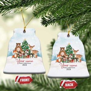 Personalized First Xmas 2024 Christmas Ornament Custom Name Cute Animals Winter TS11 Bell Flake Snow Print Your Wear