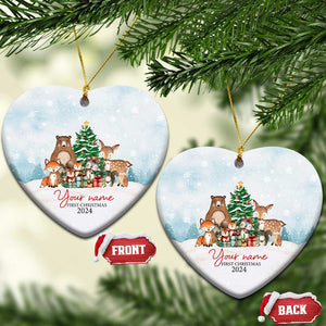 Personalized First Xmas 2024 Christmas Ornament Custom Name Cute Animals Winter TS11 Heart Snow Print Your Wear