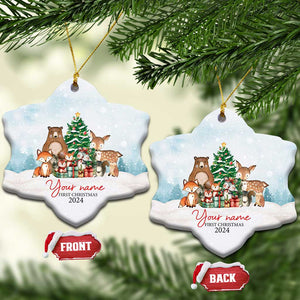 Personalized First Xmas 2024 Christmas Ornament Custom Name Cute Animals Winter TS11 Snow Flake Snow Print Your Wear