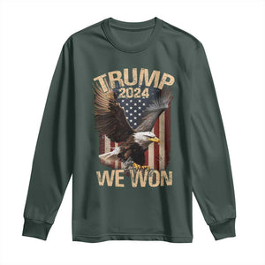 Trump We Won 2024 Long Sleeve Shirt Vintage Eagle American Flag TS11 Dark Forest Green Print Your Wear