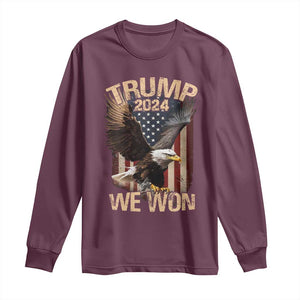 Trump We Won 2024 Long Sleeve Shirt Vintage Eagle American Flag TS11 Maroon Print Your Wear