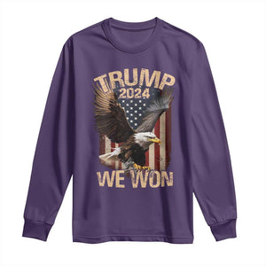 Trump We Won 2024 Long Sleeve Shirt Vintage Eagle American Flag TS11 Purple Print Your Wear