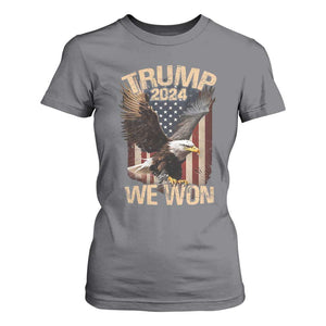 Trump We Won 2024 T Shirt For Women Vintage Eagle American Flag TS11 Charcoal Print Your Wear