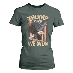 Trump We Won 2024 T Shirt For Women Vintage Eagle American Flag TS11 Dark Forest Green Print Your Wear