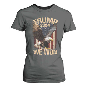 Trump We Won 2024 T Shirt For Women Vintage Eagle American Flag TS11 Dark Heather Print Your Wear