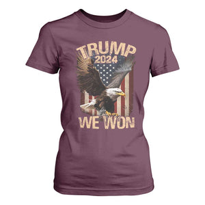 Trump We Won 2024 T Shirt For Women Vintage Eagle American Flag TS11 Maroon Print Your Wear