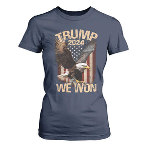 Trump We Won 2024 T Shirt For Women Vintage Eagle American Flag TS11 Navy Print Your Wear