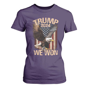 Trump We Won 2024 T Shirt For Women Vintage Eagle American Flag TS11 Purple Print Your Wear